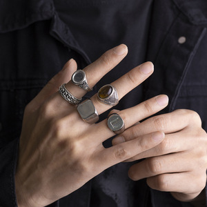 5 pièces/ensemble Simple géométrique classique anneaux ensemble unisexe fête cadeau pour hommes Vintage femmes <span class=keywords><strong>Goth</strong></span> métal cercle bijoux en gros (RG267) - Product Image 1