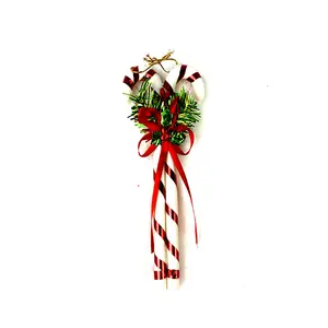 Wholesale Christmas Decorative Hanging Plastic Candy Cane with Ribbon Tree Ornament