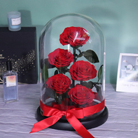 Cadeaux pour la Saint-Valentin, rose éternelle naturelle au toucher réel, longue durée, conservée dans un dôme en verre, roses éternelles en verre