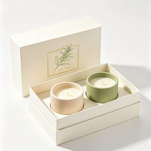Custom Printed Recyclable Rigid <b>Gift</b> Box Gold Foil Logo Magnetic Closure High-End Finish for Two Candles Ivory <b>Green</b> Ceramic - Product Image 1