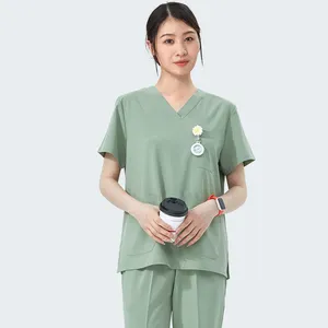 4-way Stretch Nursing Scrub Set Medical Uniforms Hospital Doctors Nurses Women Men Tunics Clinical Quick Dry Sanitary Outfits