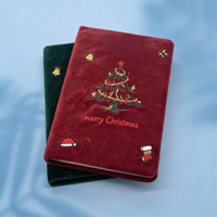 Nouveau carnet en tissu peluche de Noël, reliure cousue, 80 feuilles, éléments brodés mignons, logo personnalisé, couleur personnalisée