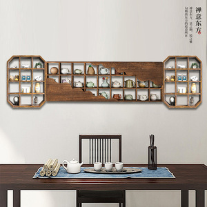 Solid Wood <b>Wall</b> Mounted Display <b>Shelf</b> Irregular Shape Chinese Style Tea <b>Storage</b> Rack Multi Treasure Cabinet Purple Clay Teapot - Product Image 5