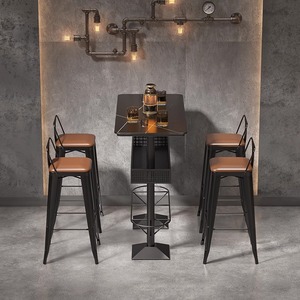 Colección de muebles de bar al por mayor, taburetes altos estilo disco con base de hierro y almacenamiento, juego de mesa de comedor a juego - Product Image 3
