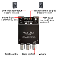 Module amplificateur audio stéréo double canal WUZHI AUDIO ZK-1002MT 100Wx2 avec aigus et graves