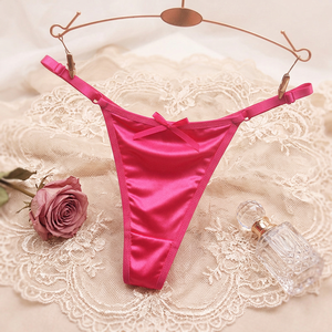 Culottes string en satin pour femme, à fines bretelles réglables, taille basse, lingerie élégante en soie glacée unie avec nœud OEM ODM - Product Image 2