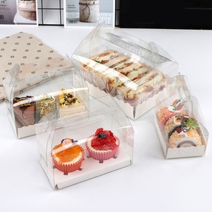 Boîte à muffins carrée en carton noir et blanc à 4 trous, boîte à gâteaux en PET transparente, dégradable - Product Image 1