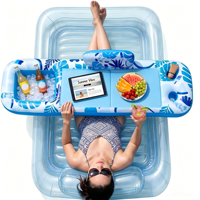 Piscine gonflable portable et lit flottant avec seau à glace intégré, transat de bain de soleil en PVC pour fête au bord du lac/à la plage