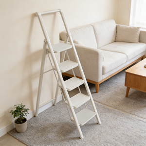 Scala a 5 Gradini in Acciaio Moderna con Corrimano, Design Pieghevole <span class=keywords><strong>per</strong></span> Uso Domestico e Facile Conservazione - Product Image 1