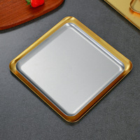 Plateau de service rectangulaire plat en acier inoxydable doré de style coréen pour grillades, sushis, collations, hôtels et événements