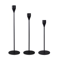 Ensemble de 3 grands bougeoirs décoratifs mats pour mariage Bougeoir conique de luxe en métal noir pour l'intérieur et l'extérieur
