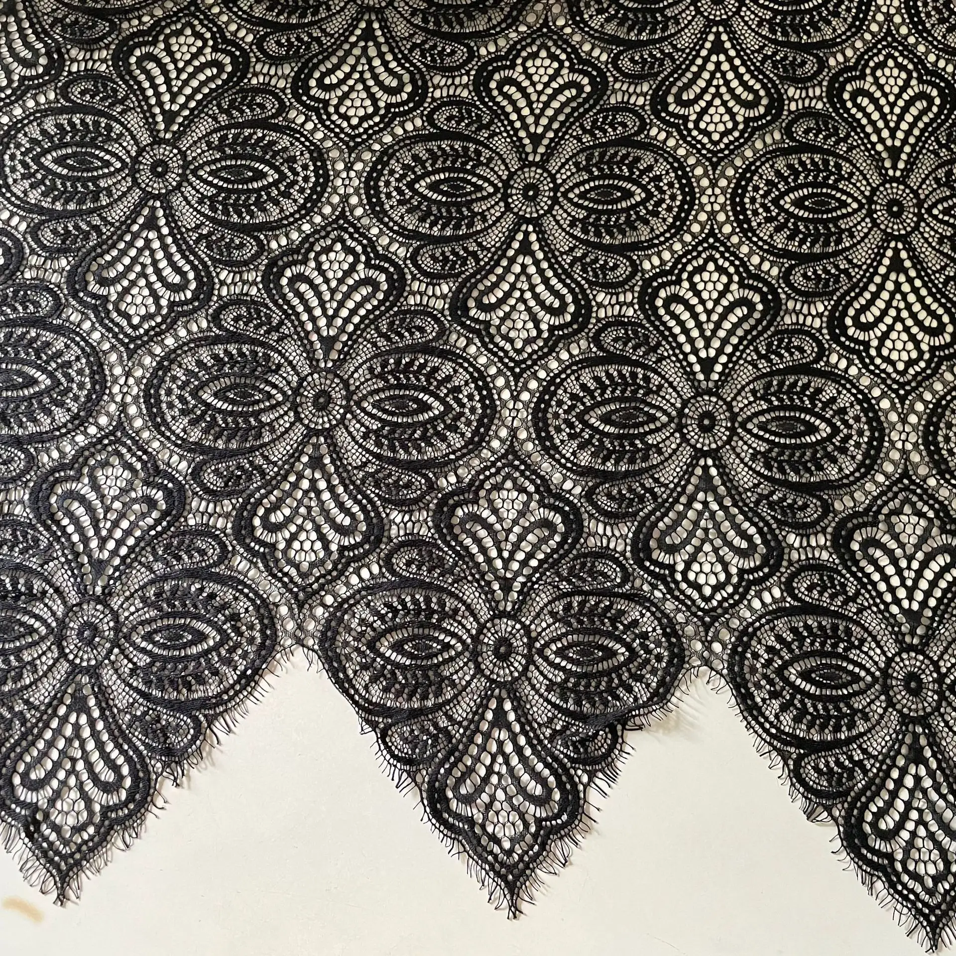 Wholesale Black Eyelash Dress Making Lace Fabric Elegant French Lace Trimming