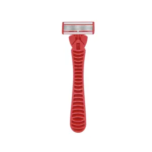 PearlMax环保橡胶手柄红色安全广泛使用五刀片带润滑条的一次性剃须刀