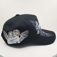 Casquette de baseball avec logo en métal couleur ailes d'ange, broderie de figurine d'ange sur les panneaux latéraux, ailes imprimées, logo personnalisé réglable