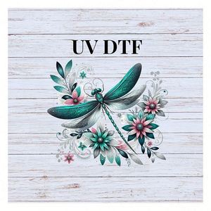 Autocollants UV DTF 3D personnalisés avec logo libellule turquoise pour tasses, étiquettes de transfert étanches pour livres et ordinateurs portables - Product Image 1