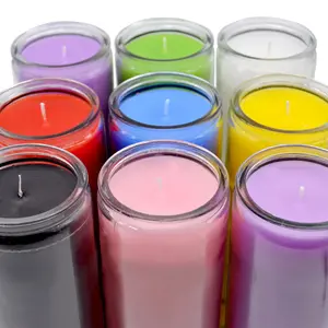 Wholesale Luxury Long Burn Unscented Red Blue Pink Black White Glass Soy Wax 7 Day Prayer Candle