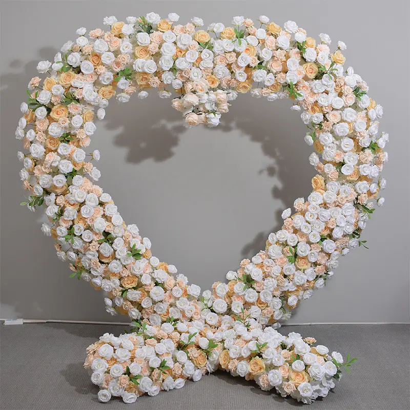 Custom Cheap Price Artificial heart shape Red White Heart Shape Backdrop For Wedding Hotel Decoration Wedding Flower Arch