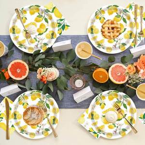 Assiettes jetables modernes en papier en forme de citron, très demandées pour les anniversaires, les mariages et les baby showers, 9 pouces - Product Image 4