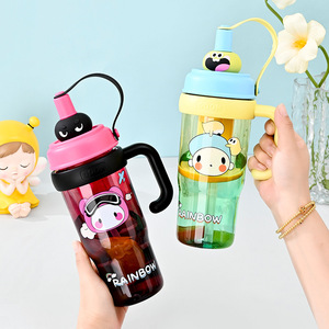 ขวดน้ำ1L แบบพกพาสีสูงถ้วยพลาสติกระบายน้ำชาแบบไล่ระดับสีถ้วยฟางสำหรับเด็กผู้หญิงถ้วยรังแกจุได้เยอะ - Product Image 5