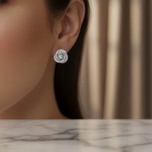 Orecchini a lobo da donna classici a forma di fiore con diamante bianco champagne, taglio brillante rotondo, montatura a griffe, gioielli da sposa in oro bianco - Product Image 2