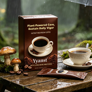 Café Instantáneo de Champiñones Chaga y Melena de León, Rico y Suave, 20 Sobres, Caja Metálica Marrón Oscuro, Para el Cuidado Diario de Vigor a Base de Plantas, OEM - Product Image 3