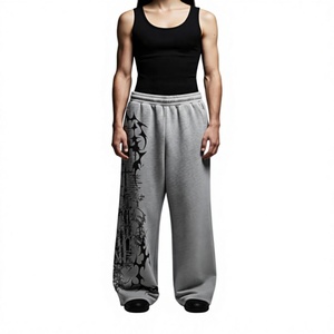 Pantalon large noir gothique brodé pour homme, taille élastique avec cordon de serrage, décontracté, pour l'automne - Product Image 2