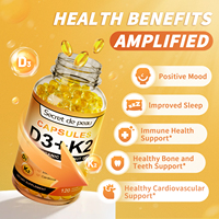 Marque privée 120 capsules de vitamine D3 K2 en gélule molle Soutien immunitaire Ingrédient naturel avec huile de noix de coco biologique