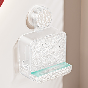 Imega Suction Cup Soap Box Wall Mount With Lid Self <b>Drain</b> Rectangular Plastic Bathroom Soap Dish - Product Image 3