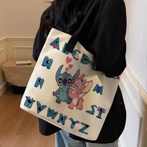 Tas Tote Kanvas Cetak Anime Stitch Besar, Tas Selempang Portabel Modis untuk Pelajar dan Bayi, Tas Makan Siang untuk Ibu - Product Image 6