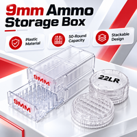 Boîte à munitions de 9 mm, capacité de 50 cartouches, organisateur de rangement en plastique transparent, design à tiroir et rond, boîte empilable