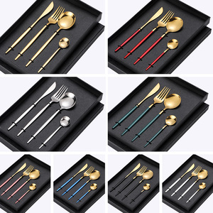 Dropshipping 4 Cái Thép Không Gỉ Fork Spoon Dao Kéo Bộ Đồ Ăn Set Vàng Flatware Set Cho 1 Người Steak Knife Set - Product Image 4
