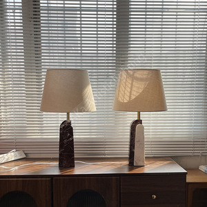 Lampe de table en marbre naturel de style nordique, source de lumière LED E27, protection des yeux, chambre à coucher, salon, bureau, lampe décorative - Product Image 1