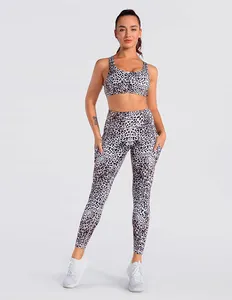 Luckpanther Leopard Setelan Legging Yoga Wanita, Legging Yoga Pinggang Tinggi dengan Kantung dan Bra Olahraga, Set Pakaian Dalam 2020