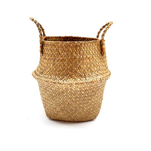 Panier en jacinthe d'eau en gros avec poignées, couvercle de <span class=keywords><strong>pot</strong></span> de plante beige naturel et autres paniers de rangement pour la décoration de la maison de style ferme - Product Image 4