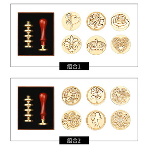Ensemble de tampons à cire à cacheter avec 5 têtes en cuivre, poignée rouge, sceau métallique pour invitation, enveloppe, décoration de fête de mariage - Product Image 3