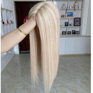 Listo para Enviar HT-014 # Postizo de Cabello Humano Virgen Ruso Liso 18A/60 6.5X7 con Base de Seda y 130% de Densidad, Nudos Decolorados - Product Image 1