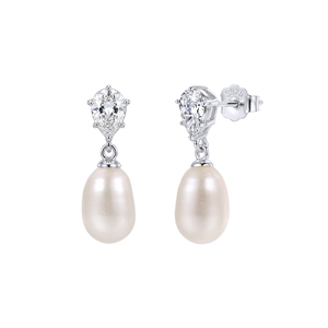 Rinntin GPE140 <span class=keywords><strong>Orecchini</strong></span> Pendenti in Argento Sterling 925 con Zirconia Cubica a Forma di Pera e Perla d'Acqua Dolce Naturale per Donne, Gioielli Eleganti - Product Image 4