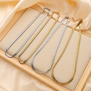 GT HipHop 6mm Antialérgico 18K Chapado en oro Acero inoxidable Collar de cadena de serpiente plana para mujeres y hombres - Product Image 4