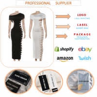 Robe longue tendance et sexy pour femme, design ajouré, col asymétrique, épaules dénudées, coupe ajustée, taille haute, pour soirée club de minuit