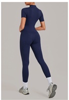 Jumpsuit Yoga Setengah Resleting Wanita Bahan Brushed Unitard Lengan Pendek Pengangkat Bokong Peregangan Empat Arah Panjang Penuh Pakaian Olahraga Gym