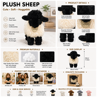 Peluche Mouton Noir en Gros, Jouet en Peluche Agneau à Poils Bouclés, Coussin Confortable Mignon, Cadeau d'Anniversaire pour Enfants