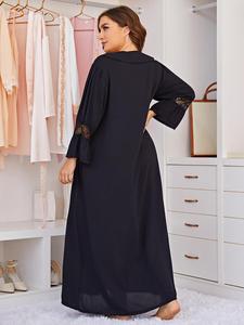 KISS ME ANGEL Pyjamas grande taille 1XL-4XL, chemise de nuit à manches longues avec col bébé, dentelle élégante, vêtements de nuit noirs pour femmes - Product Image 6