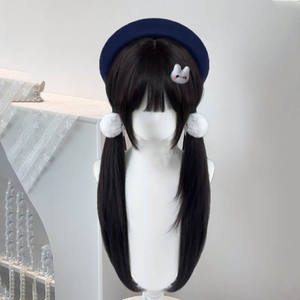 ทามาโกะวิกผมยาวตรงพร้อมหน้าม้า หางคู่ สไตล์คอสเพลย์อนิเมะ ใยคาเนคาลอน ไม่ต้องใช้กาว สำหรับผู้หญิง - Product Image 1