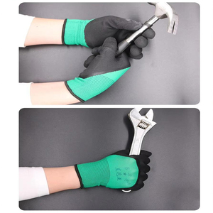 Green <b>Black</b> Safety <b>Gloves</b> Knit Cuff Textured Fingertips Anti Slip Work wear for General Purpose - Product Image 1
