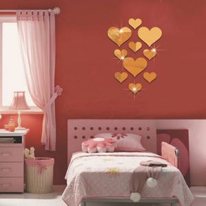 Lot de 10 autocollants muraux durables en forme de cœur, décalcomanies 3D pour miroir, décorations murales DIY amovibles pour la maison - Product Image 3