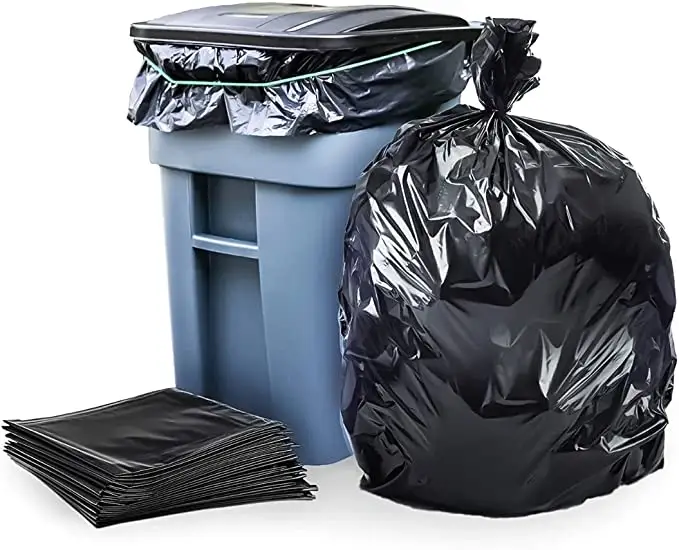 Сверхмощные черные полиэтиленовые пластиковые мешки для мусора для колесной корзины