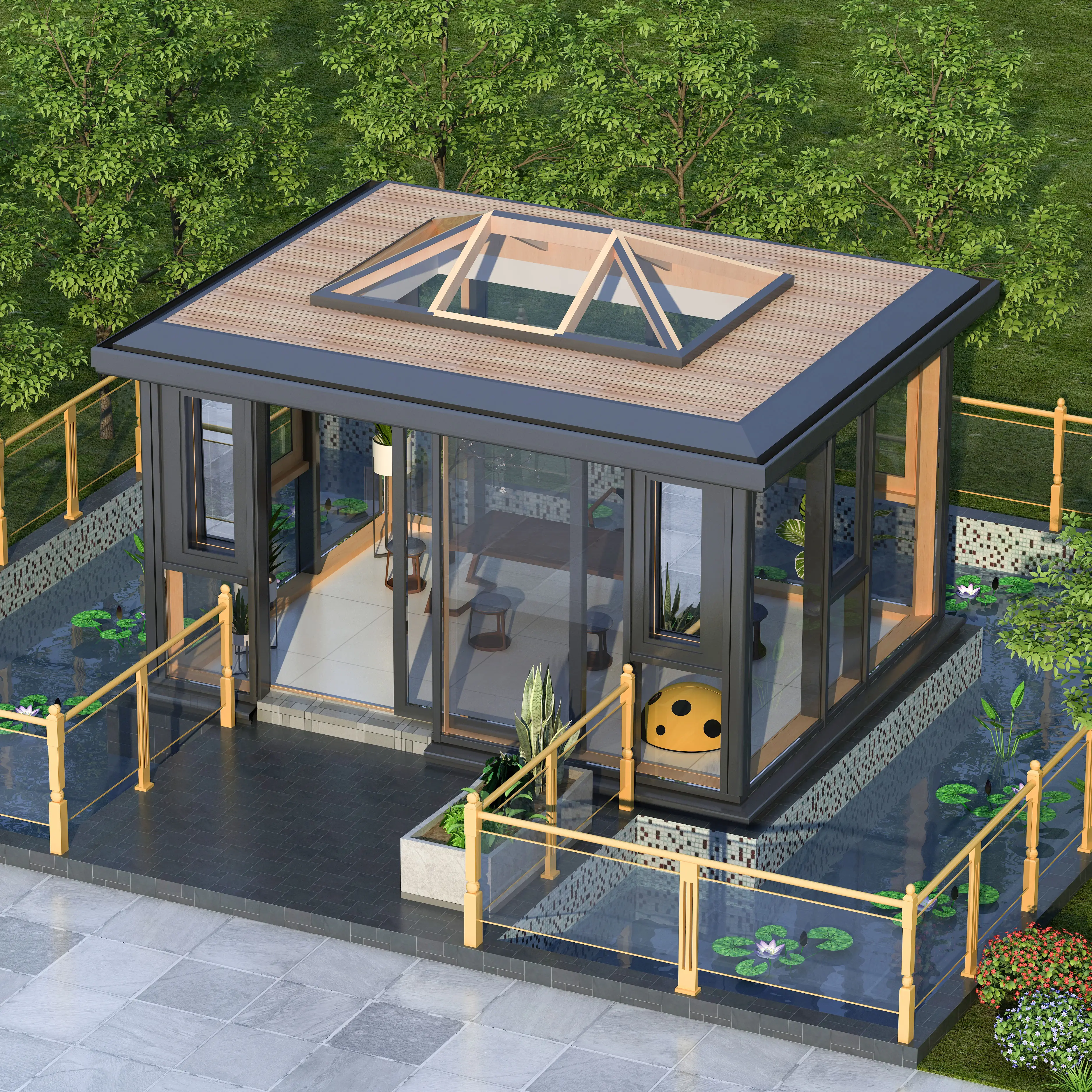 현대 커버 야외 유리 집 정원 여름 집 하이 퀄리티 유리 태양 방