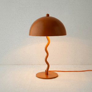 Modern Wavy-Stem Terracotta Mushroom Table Lamp squiggly stem and classic dome shade terracotta orange finish with a color-match - Product Image 1