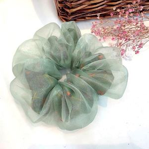 Cinta elástica de pelo rosa y negro de doble capa, bandana de satén gigante de gasa floral, venta al por mayor - Product Image 6