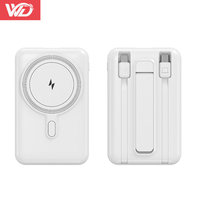 Batterie externe magnétique avec support et charge rapide 15W, inclut deux câbles, chargeur sans fil portable pour téléphones iPhone et Android